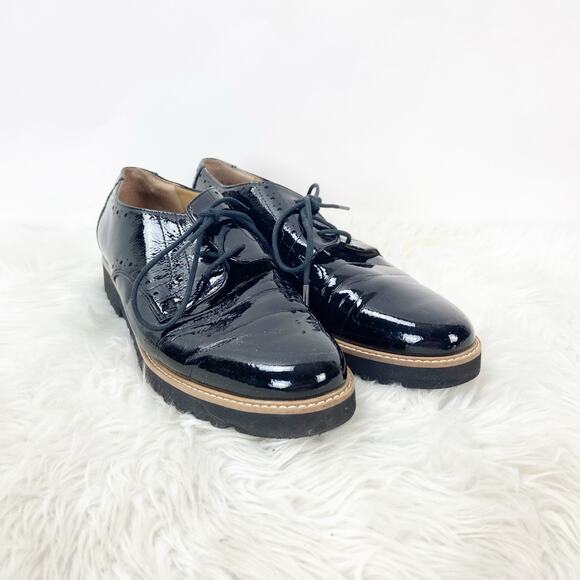 Franco Sarto US 8M Womens Black Cyber Patent Leather Lace Up Derby Dress Shoes - Picture 1 of 12
